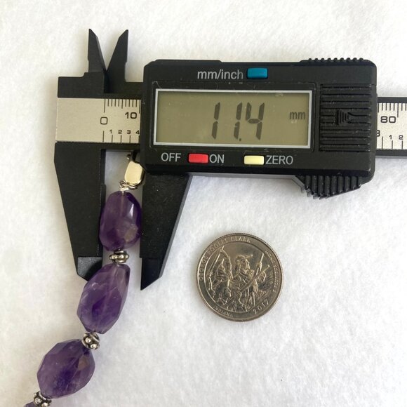 Sterling Silver 925 Faceted Amethyst Chunk Beaded Bracelet 8" Fits 6.75" Wrist - Picture 15 of 16